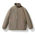 thumbnail image 2 of Wyobmus Men's Polar Fleece Sherpa Lined Jacket Warm Long Sleeveed Full Zip Up Thick Jacket Soft Outwear Mock Neck Winter Coat with Zipper Pocket Khaki, 2 of 3