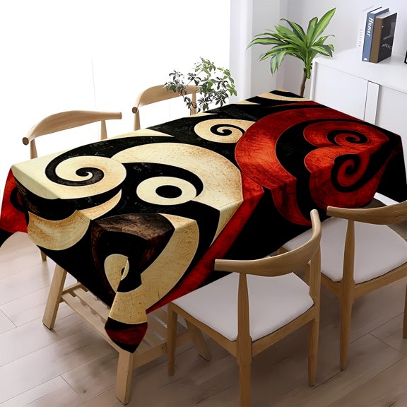Vintage Red Brown Abstract Swirl Print Tablecloth, Dining Kitchen Living Room Holiday Gathering Decor, Fashion Tribal Table Cover, Thanksgiving Christmas Gift