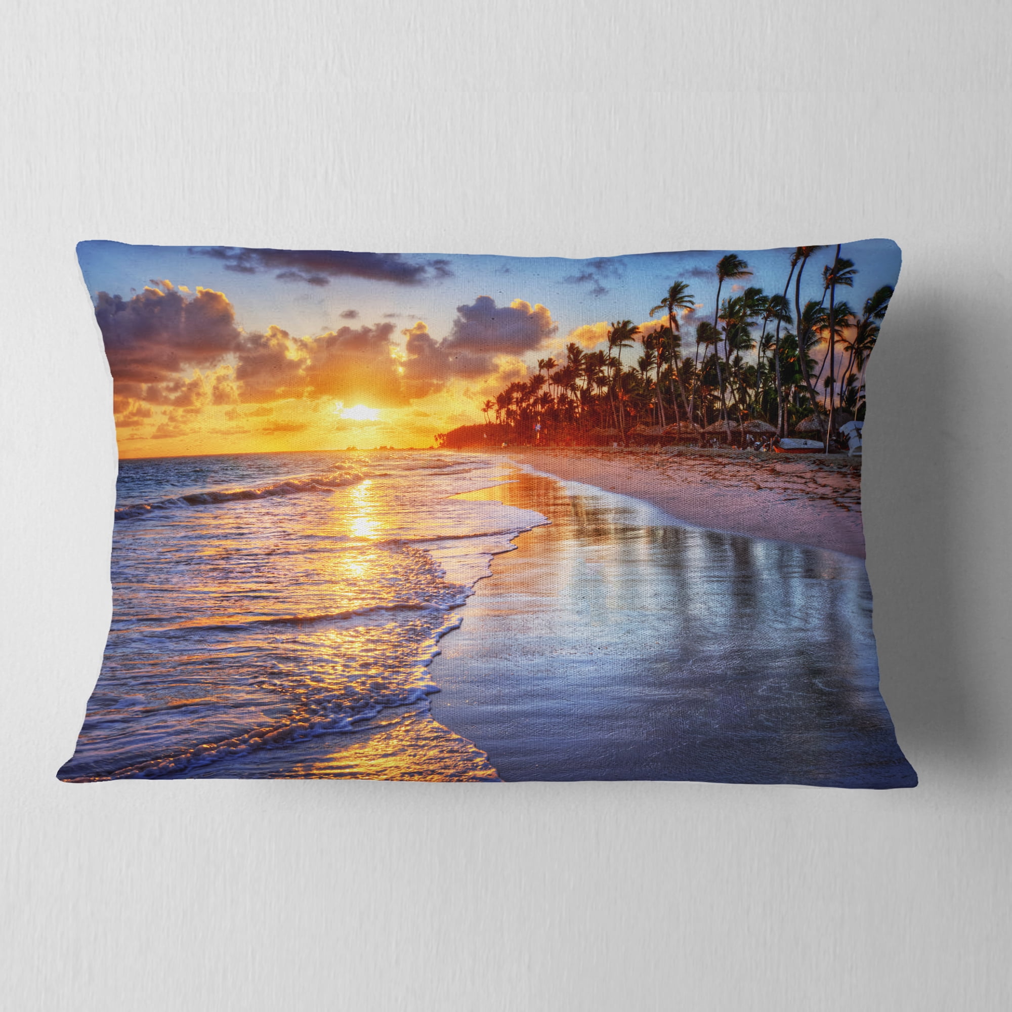 Designart Beach Side Resort With Palm Trees - Seashore Throw Pillow - 12x20
