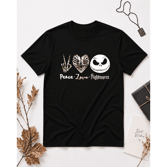 Nightmare Peace Love Jack Skellington Halloween Unisex T-Shirt, S-5XL