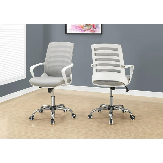 Monarch Specialties Office Chair, Adjustable Height, Swivel, Ergonomic, Armrests, Computer Desk, Work, Metal, Mesh, White, Chrome, Contemporary, Modern