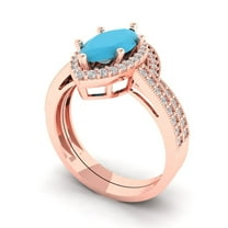 Clara Pucci 18K Rose Gold Marquise Cut 2Ct Simulated Turquoise Engagement Ring Matching Band - Luxury Box Included