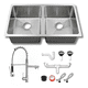 thumbnail image 1 of Tarja Doble Para Cocina 82x47 cm KADINOX PLUS | Submontar o Sobre Encimera | Acero Inoxidable Calibre 18 | Mezcladora 360° Cromada y Kit Completo, 1 of 6