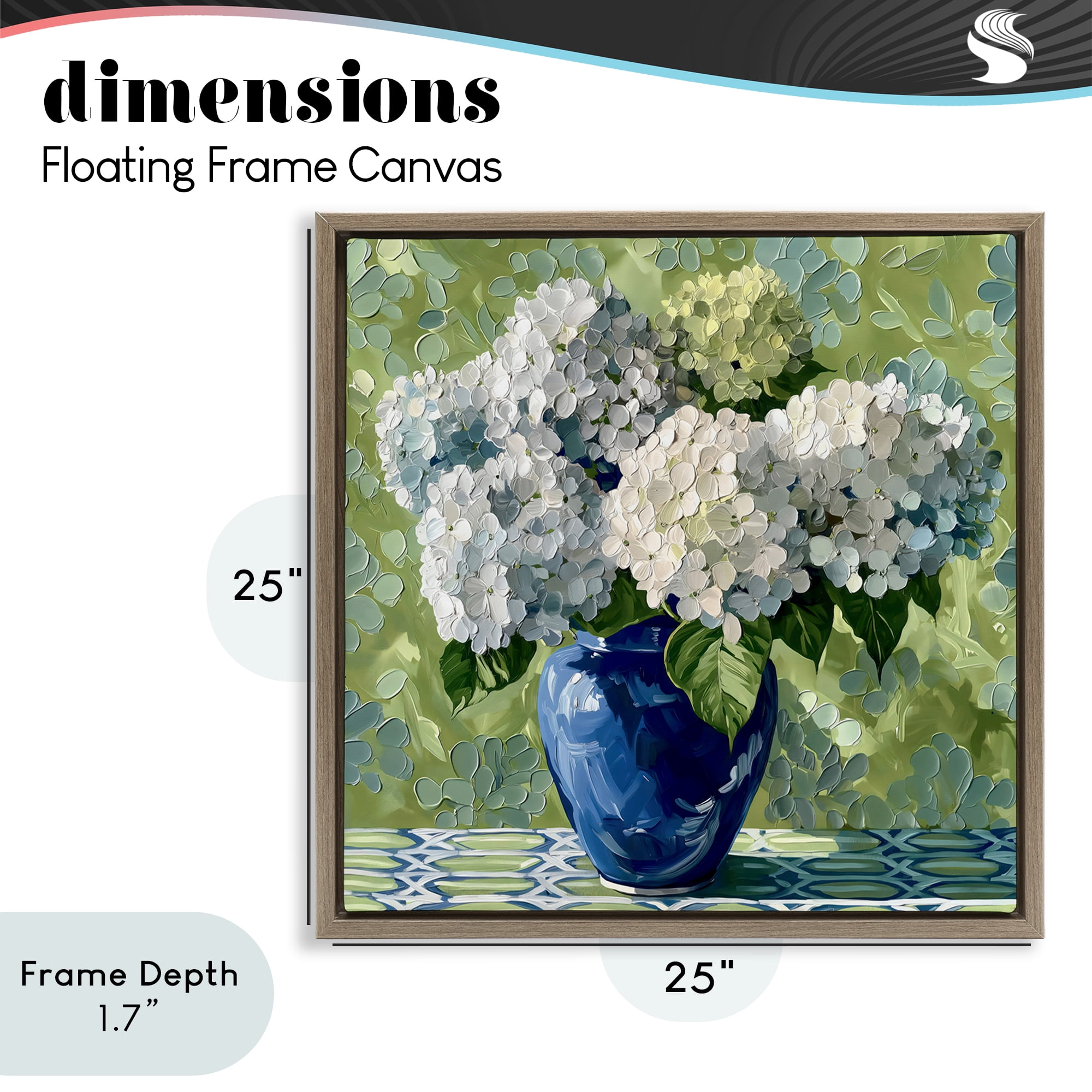 Stupell Industries White Hydrangeas in Blue Vase Brown Framed Floater Canvas Wall Art, design by Gina Kelly