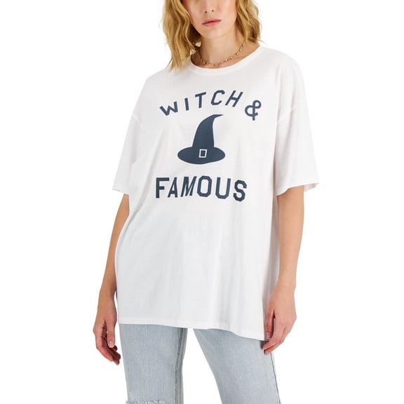 Grayson Threads Black Juniors Cotton Witch & Famous Graphic T-Shirt White M B4HP