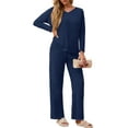 thumbnail image 3 of MINTREUS Women's Pajama Sets Long Sleeve V Neck Lounge Sets Soft Ribbed knit Sleepwear 2 Piece Pjs Set, 3 of 8