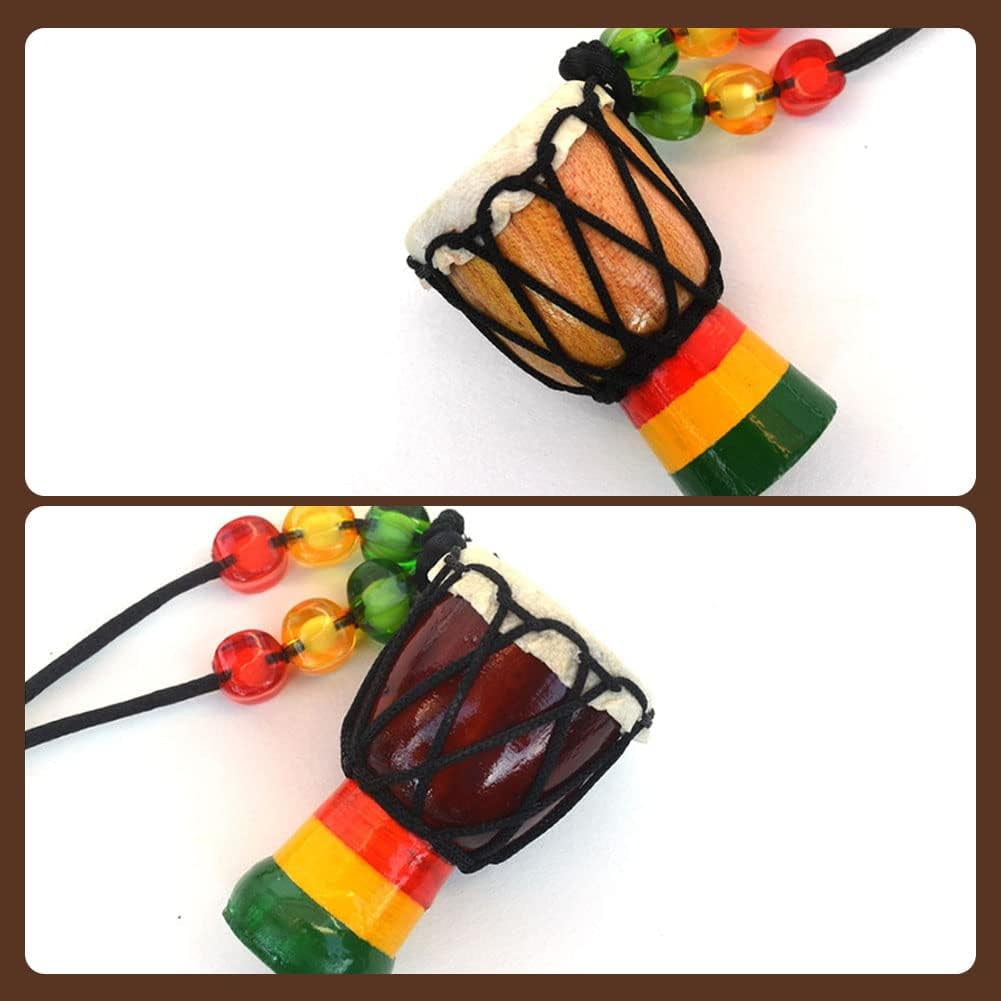 5Pcs Instrument Necklaces Wooden Classic Djembe Drum Mini Pendant African Drum Bongos Percussion Jewelry Necklace Drums for Kids Adults Party Supply School Gift