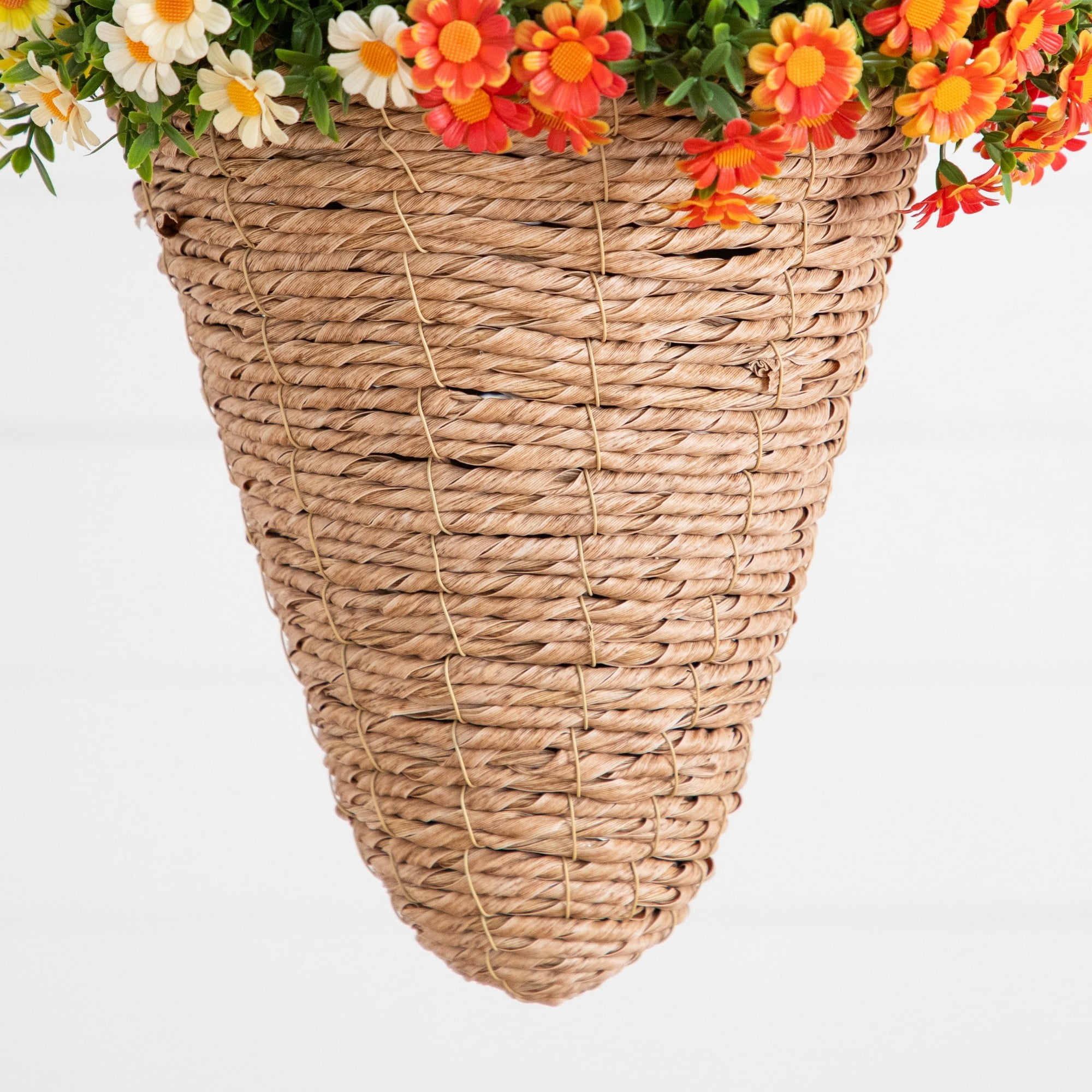 28in. UV Resistant Autumn Artificial Fall Mixed Daisy in Cone Hanging Basket (Indoor/Outdoor)