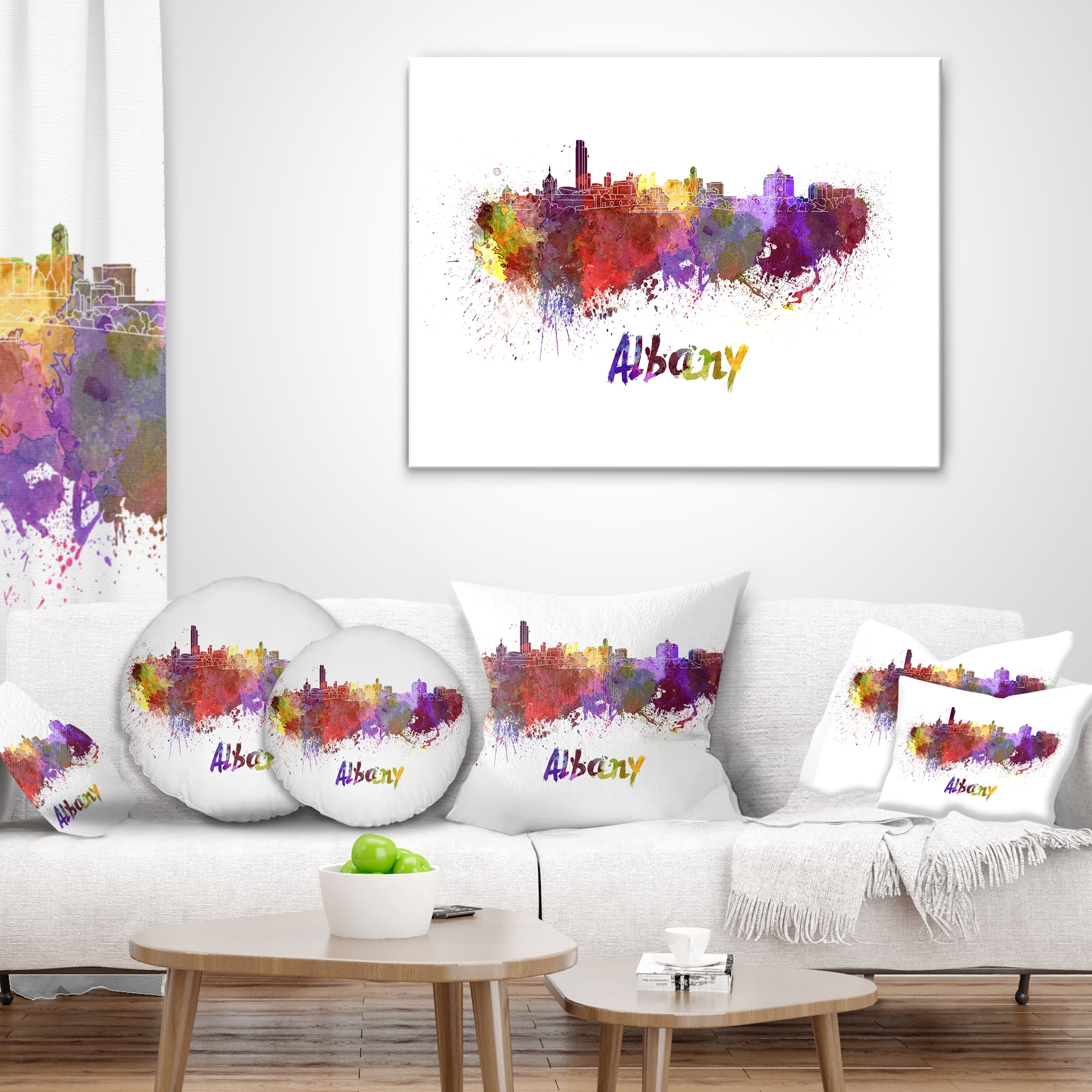 Designart Albany Skyline - Cityscape Throw Pillow - 12x20