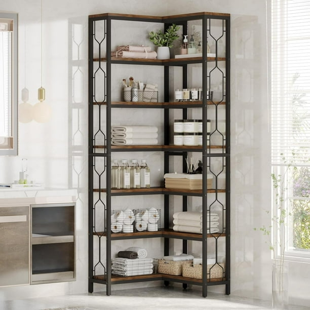 Tribesigns Corner Shelf, 7-Tier Industrial Corner Bookshelf, Wood