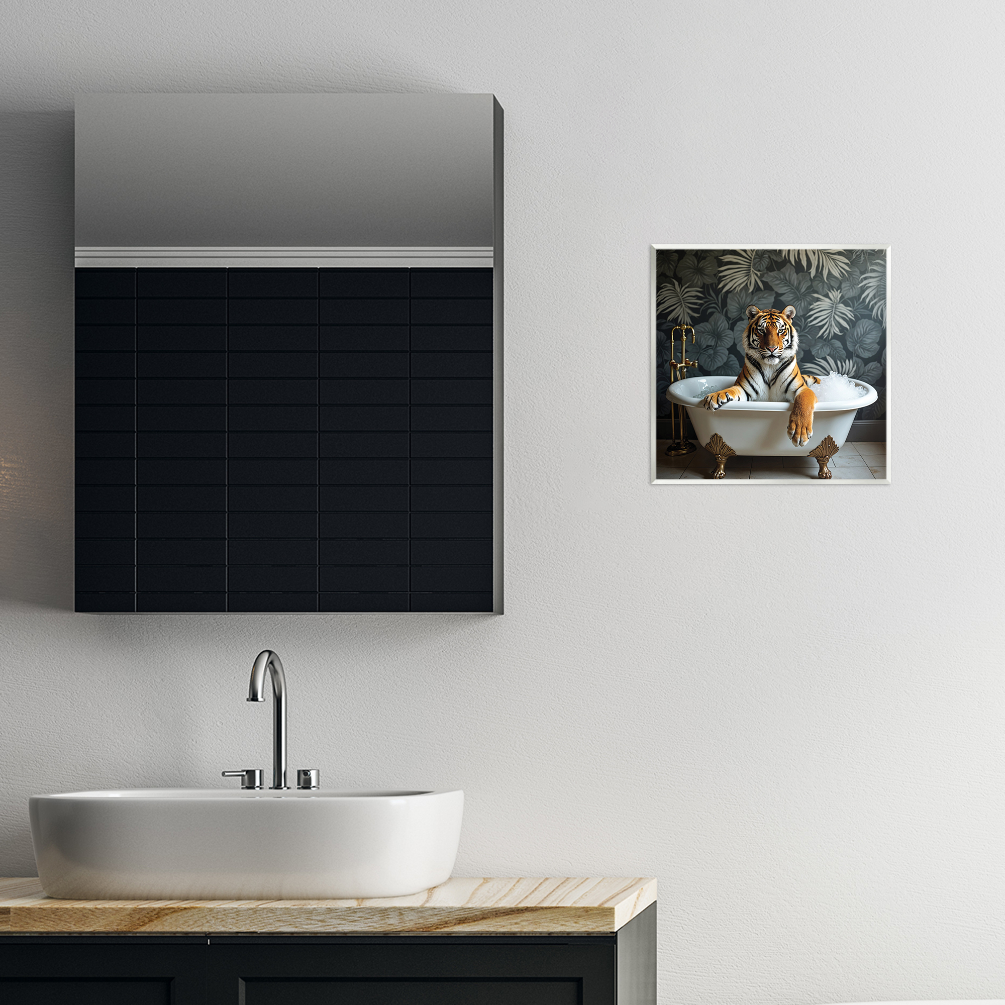Tiger in Exotic Bubble Bath Wall Plaque Art, design by Lettered and Lined