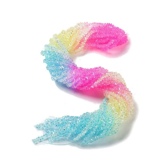 20strands Transparent Glass Bead Strands Segmented Multi-color Beads Triangle Hot Pink 4.5x4.5x3mm Hole: 0.9mm about 142pcs/strand 13.58~13.78''(34.5~35cm)