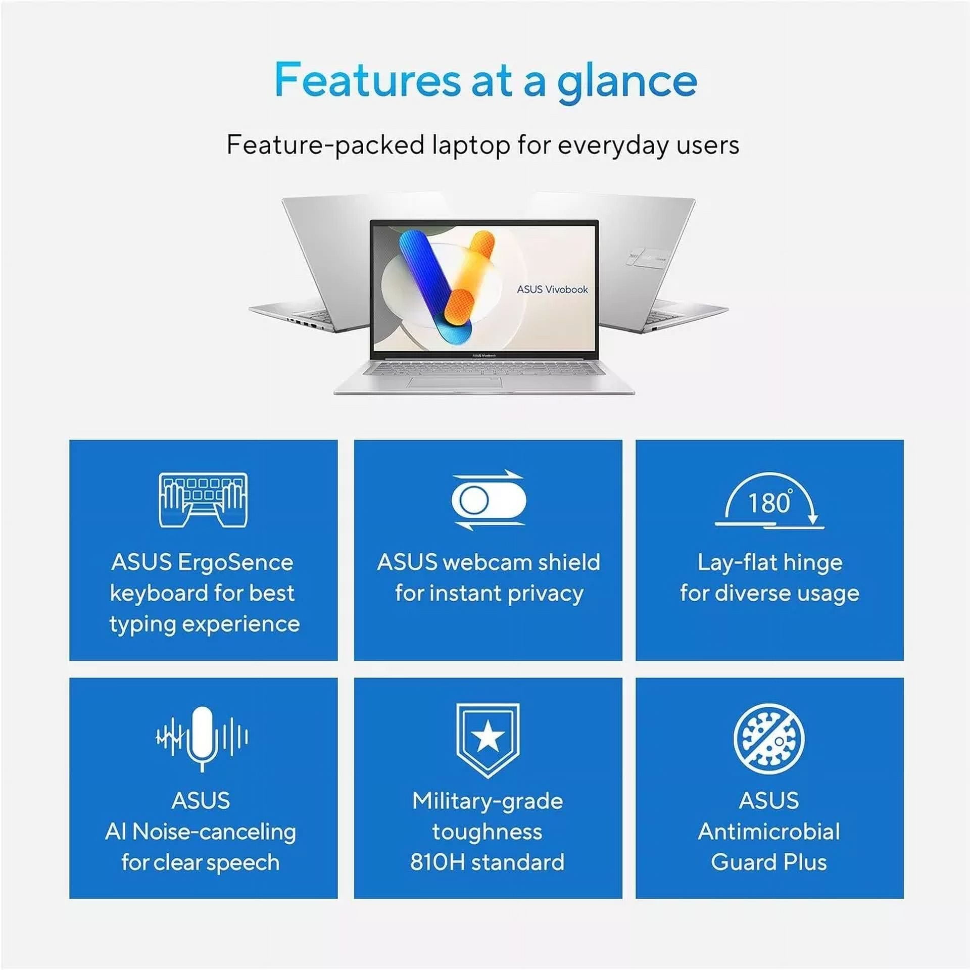ASUS 2024 Vivobook 17.3” Laptop, FHD Display, Intel Core 5 120U, 16GB RAM, 1TB SSD, Fingerprint Sensor, HD Front Camera, Windows 11 Home; Cool Silver, F1704VAP-AS56