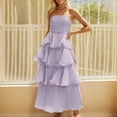 thumbnail image 2 of Axiiglly Maxi Dress for Women Solid Color Strapless Sundresses Ruffle Layer Summer Dresses Casual Boho Beach Party Dress, 2 of 8