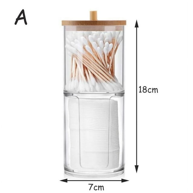 Caja de almacenamiento acrílica, tarro de baño, organizador de maquillaje, soporte redondo para almohadilla de algodón, caja para bastoncillos, dispensador de soporte Qtip con tapa de bambú,A