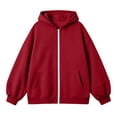 thumbnail image 5 of Girls Solid Zip Up Hoodie Jacket, Casual Long Sleeve Hooded Sweatshirt Coat, Soft Warm Outerwear for Kids Autumn Winter School Daily Leisure Wear(Red,5-7 Years), 5 of 5