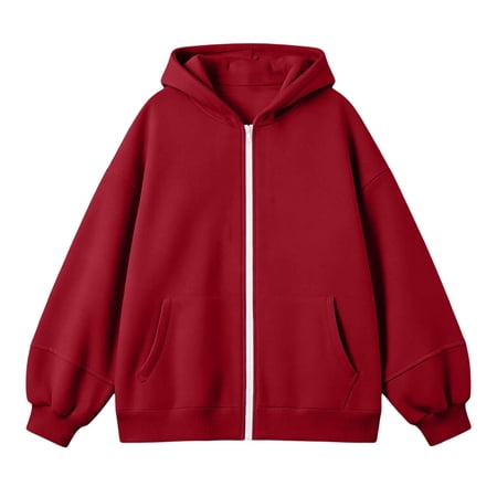 Bmisegm Girls Zip Up Hoodie Soft Cozy Everyday Casual Sweatshirt Jacket Lightweight Winter Comfort Cute Tops For Teens Red 11-13 Years
