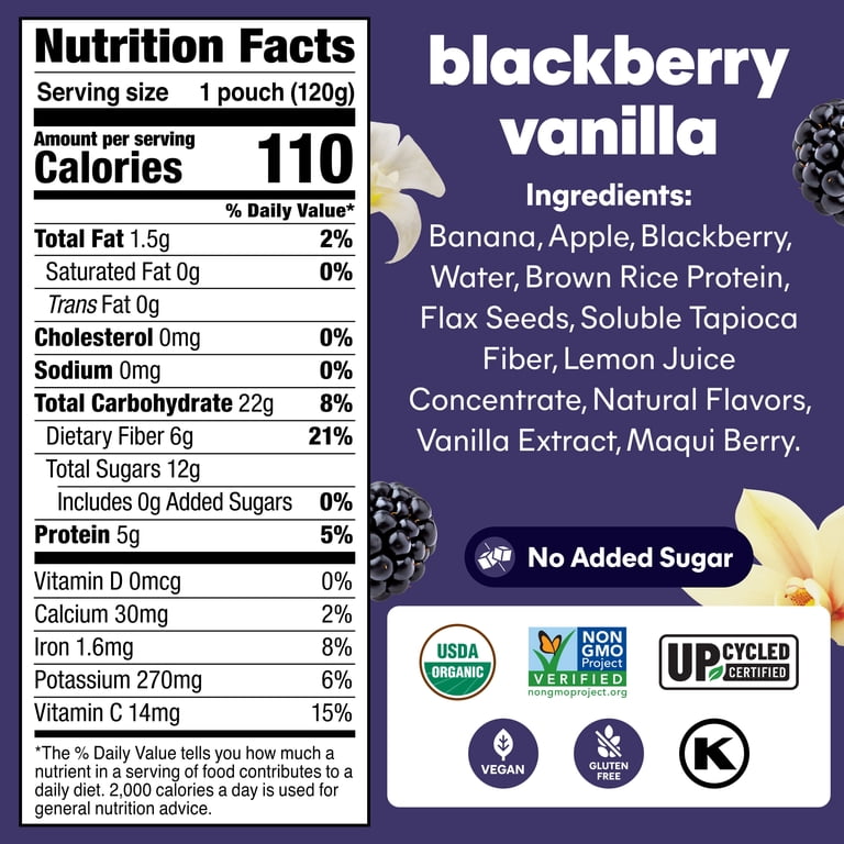 Noka Organic Superfood Smoothie Pouches, Blackberry Vanilla, 4.22oz, 4 Pack photo 2