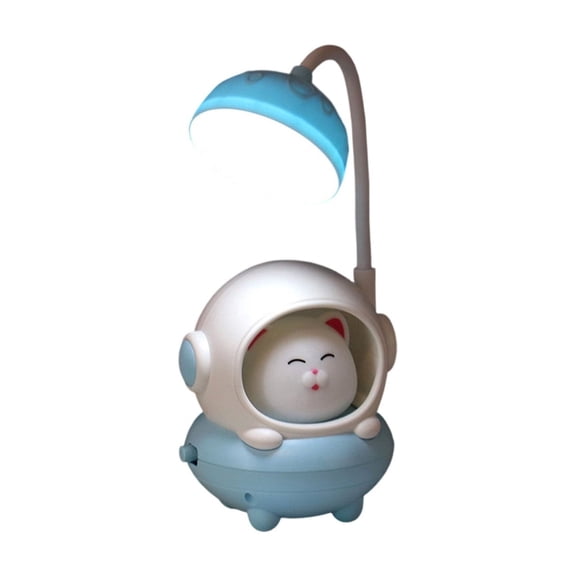 JOGZMZ Cute Astronaut Cat Desk Lamp USB Rechargeable LED Table Light Flexible Gooseneck with Pen Holder for Home Office Decor