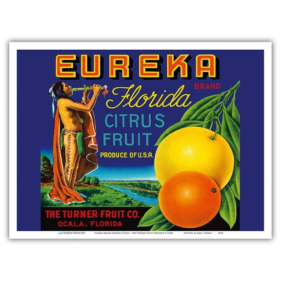 Eureka Brand Florida Citrus - The Turner Fruit Company - Vintage Fruit Crate Label c.1940s - Master Art Print (Unframed) 9in x 12in