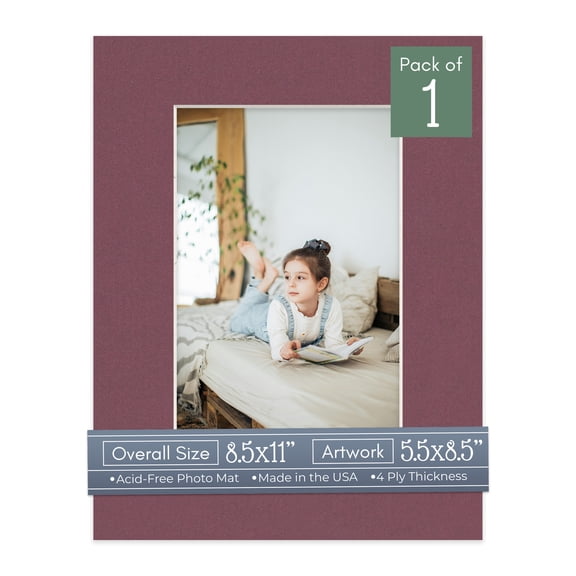 Raspberry Red Picture Frame Mat for 8.5x11 Frames - Fits 5.5x8.5 Photos - 1 Mat