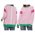 thumbnail image 3 of Sudadera Informal de Larga con Cuello Redondo y Rayas de Color Block para Mujer. Rosa Verde XXL, 3 of 5