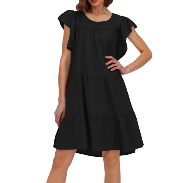 Vestido midi sin mangas con volantes en capas estilo boho para mujer - Diseño con hombros descubiertos