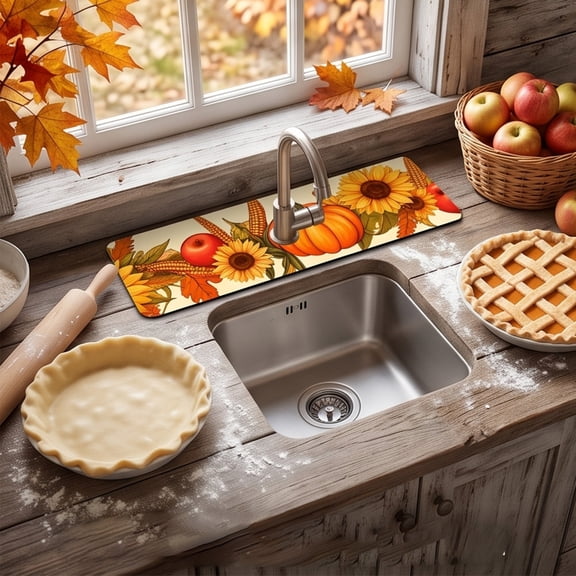 Pumpkin Faucet Drain Mat with Multi-Size Design, Kitchen Sink Drainage Pad for Faucet Protection, Absorbent Countertop Mat for Home