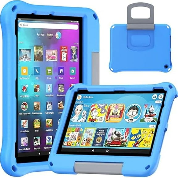wonima88 Fire HD 8 Tablet Case for Kids, Amazon Kindle Fire HD 8 & 8 Plus Tablet (2024/2022/2020 Release,12th/10th Generation) Shock-Proof Protective Back Cover Cases with Foldable Stand Holder, Blue