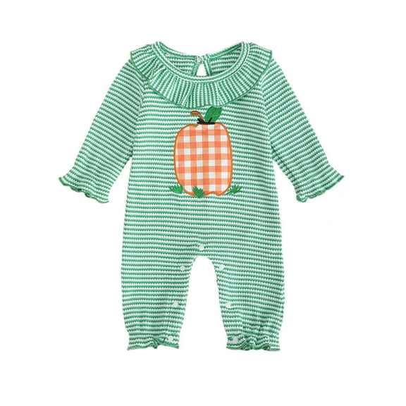 Byoo Vintage Halloween Bodysuit for Baby Polo Collar Gingham Truck Embroidery Long Sleeve Romper Daily Jumpsuit,Orange