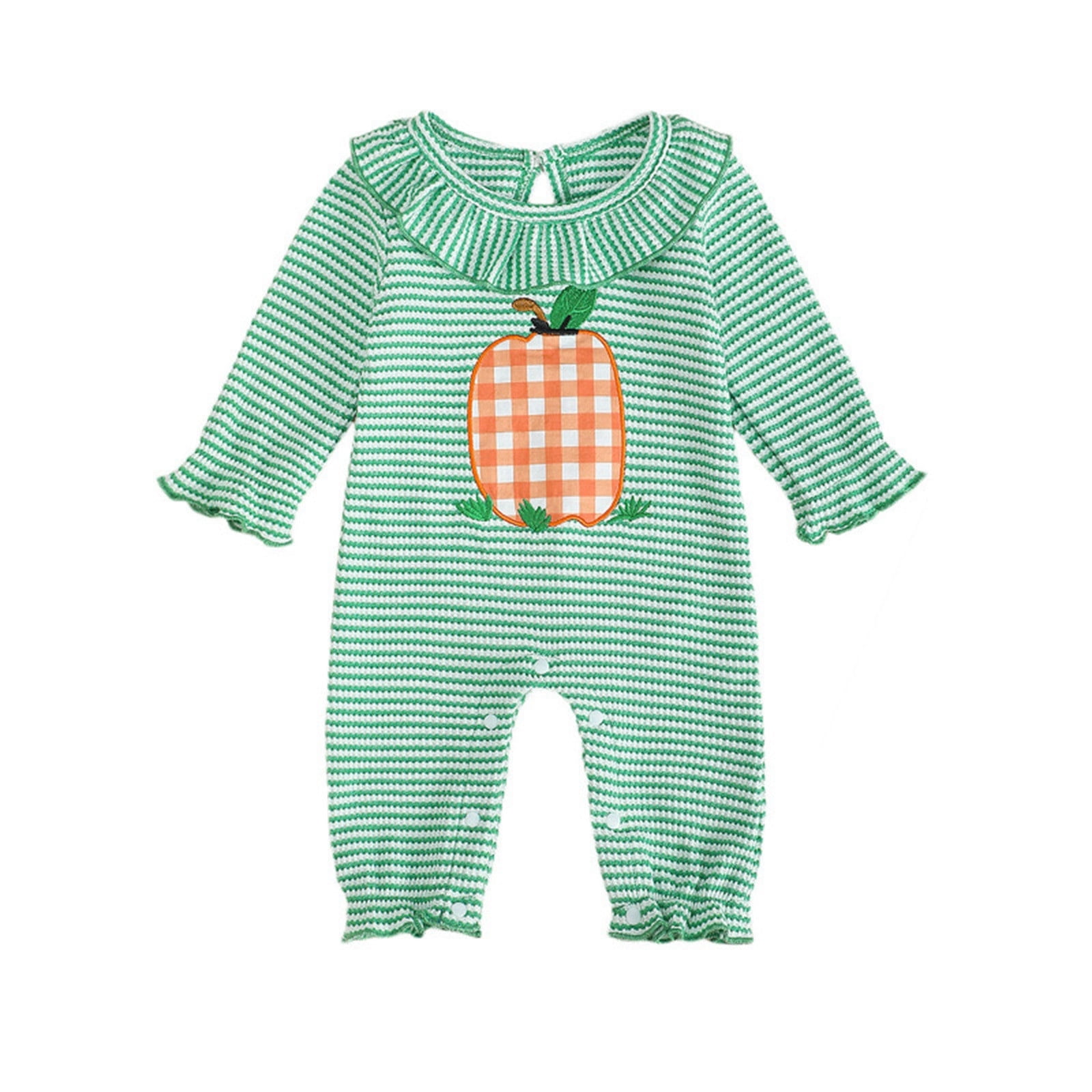 Gaexia Baby Boys Romper Knit Striped Jumpsuit Long Sleeve Halloween Outfit Embroidery Design Toddler Casual Clothing For Daily Wear