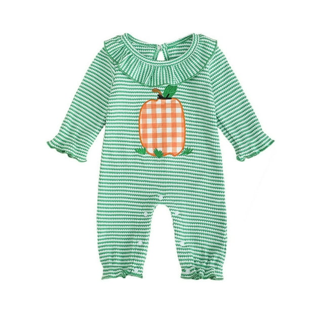 Barboteuse pour Garçons Combinaison à Manches Longues Tricot Rayé Tenue d'Halloween Pyjama Brodé