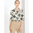 thumbnail image 3 of Blusa Floral Con Botones Mangas Largas Trabajo Oficina Para Mujer Beige M, 3 of 6
