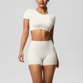 thumbnail image 3 of HAPIMO Women's Workout Sets Casual Comfy Trasuits Slim Fitted Short Sleeve Crop Tops High Waisted Tummy Control Spandex Booty Volleyball Shorts for Yoga Dance White XL, 3 of 6