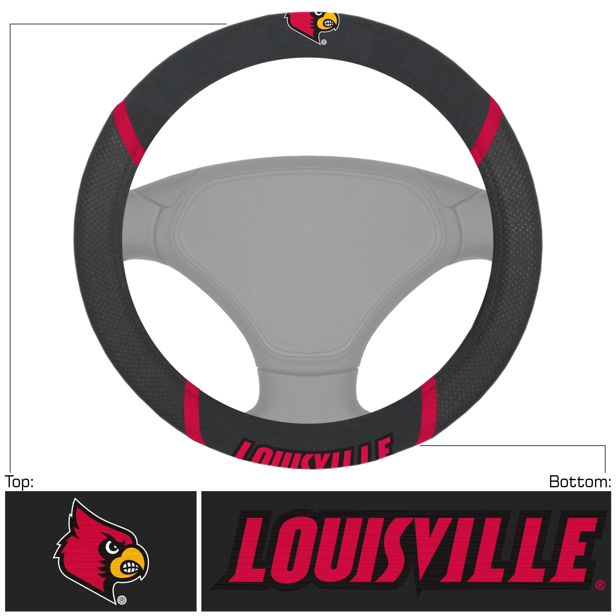 Carpet Floor Mats Bundle with Steering Wheel Cover for Louisville Fans Officially Licensed(5 items)
