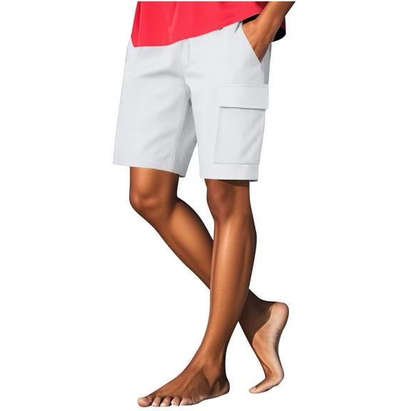 AherBiu Cargo Shorts for Women Knee Length Elastic High Waisted Wide Leg Summer Casual Shorts with Pockets