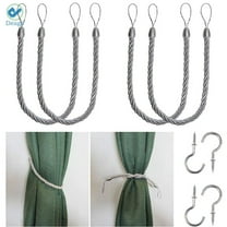 Deago 2 Pairs Curtain Ropes Tiebacks Decorative Handmade Tie Backs Curtain Holdbacks Holders Cord with 4 Metal Screw Hooks for Window Sheer Drapes Indoor Outdoor, Gray