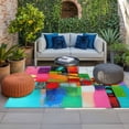 thumbnail image 2 of Colorful Oil Painted Outdoor Rug for Patio/Deck/Porch, Non-Slip Large Area Rug 5 x 8 Ft, Modern Abstract Art Vintage Indoor Outdoor Rugs Washable Area Rugs, Reversible Camping Rug Carpet Runner, 2 of 8