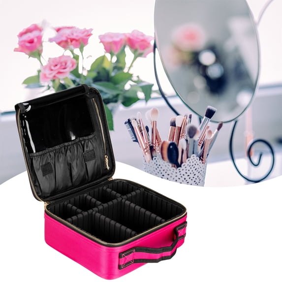 Tcbosik Professional High-Capacity Multilayer Portable Travel Makeup Bag Strap Rose Red
