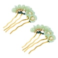 thumbnail image 2 of 4pcs Headdress Chopsticks Green Girls Cheongsam Hanfu Style Pin Girls, Combs Hairpins Flower Decorative Jewelry Chignon Fork Decoration Forks Hairpin Handmade Stick Jade Pearl for, 2 of 5