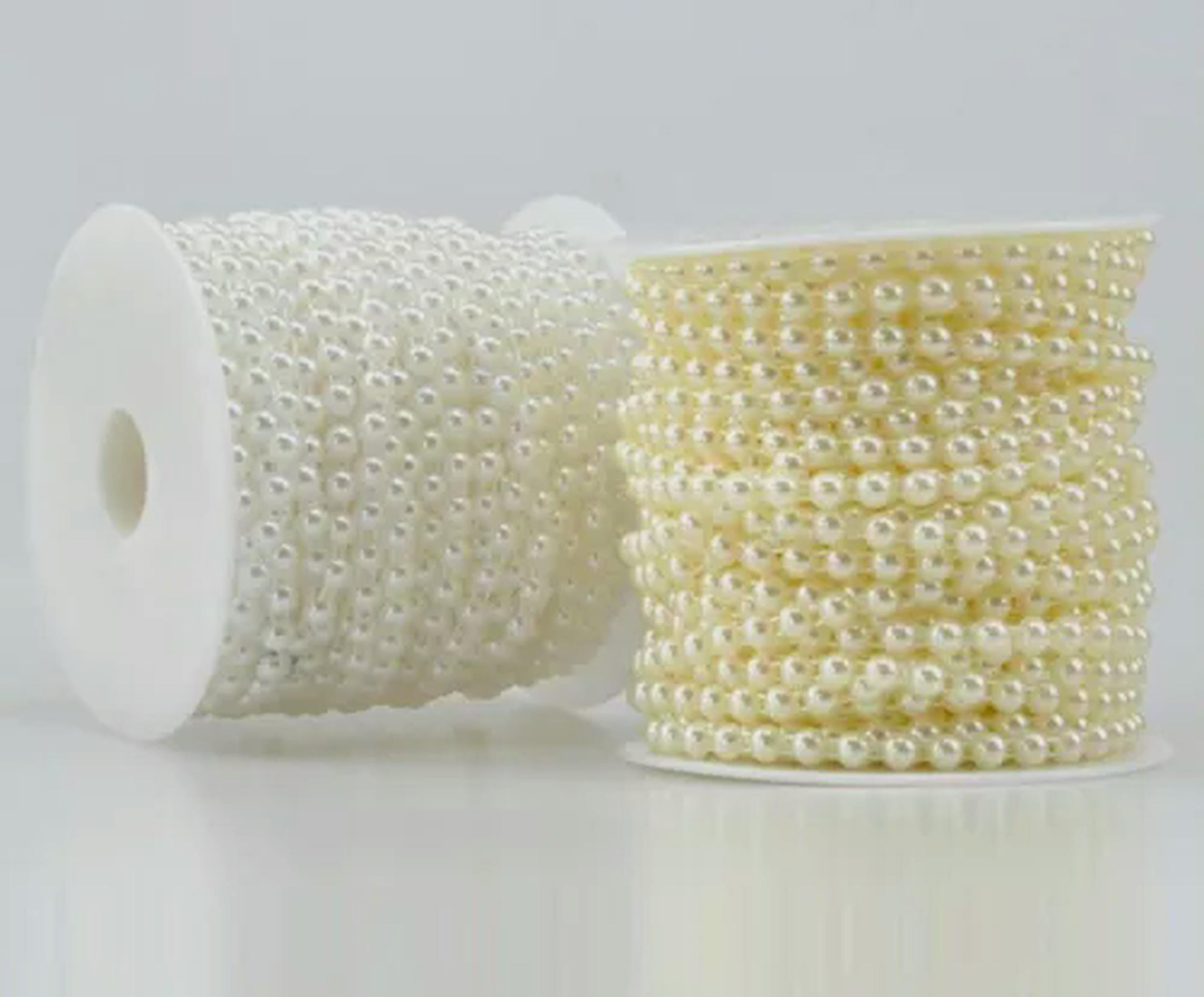 EOEMY 25 Meters Acrylic Flatback Pearl Bead 6mm Chain Garland Trims Wedding Bouquet-Ivory