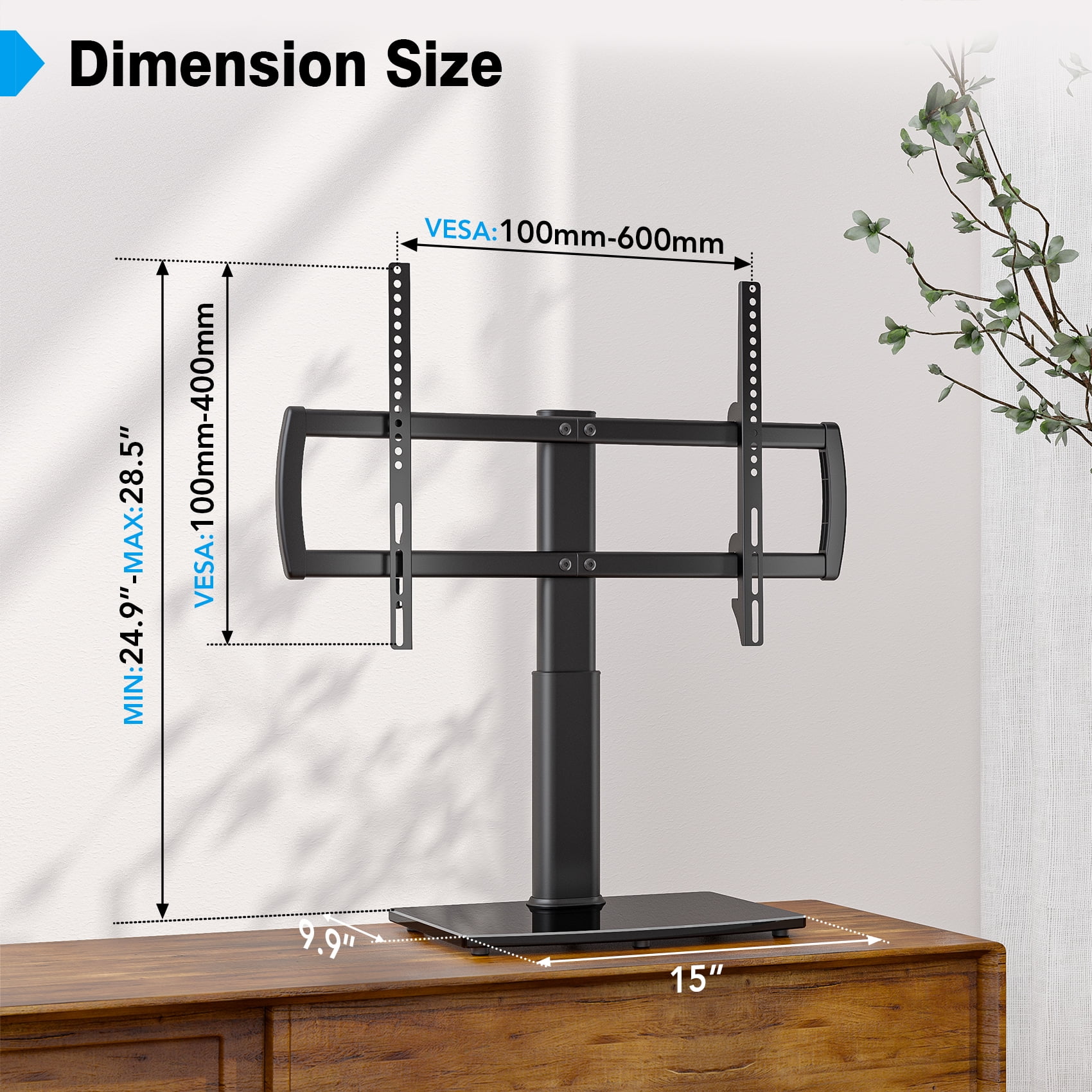 Universal TV Stand/ Base Tabletop TV Stand with Wall Mount for 32 to 65 inch 4 Level Height Adjustable, Heavy Duty Tempered Glass Base, Holds up to 99lbs Screens, HT03B-002
