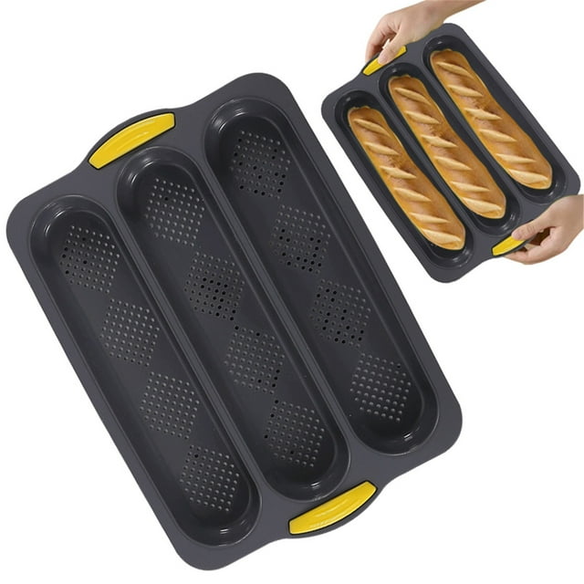 Kitchen Pans Under $10 Silicone Non Stick French Bread Mould 3 Tray Loaf Pan Bake Non Stick Baking Oven Toaster Pan Silicone Sandwich French Baking Tray Silicone Pans For Baking Sheet Pans