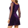 thumbnail image 3 of INSPIRE CHIC Women's Velvet Dress Square Neck Mesh Puff Sleeve Star Party Prom Dresses S Purple, 3 of 5