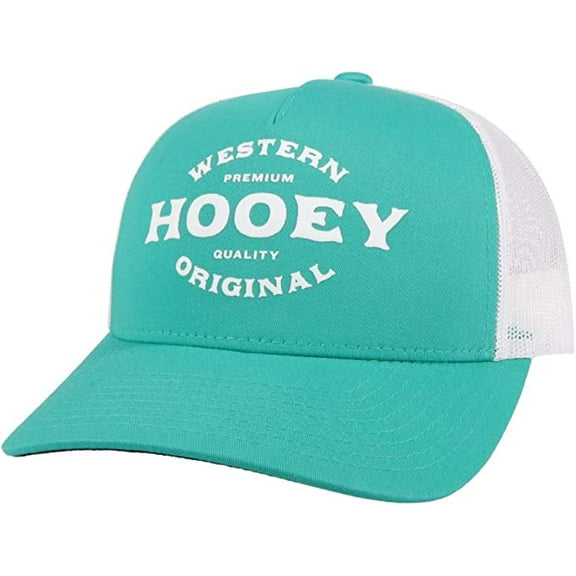 Hooey Mens Saloon Adjustable Snapback Trucker Mesh Back Hat, Teal/White