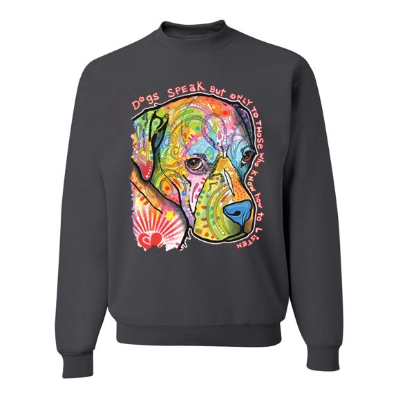 Neon Lab Dog Lover Shirt | Labrador Dogs Speak To Those Who Listen | Dean Russo Art Animal Lover Unisex Crewneck Sweatshirt, Charcoal, X-Large
