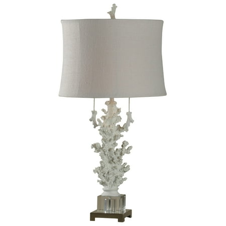Palm Buffet Table Lamp - Palm Harbor Table Lamp - Beige Shade - Crystal Glass