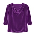 thumbnail image 6 of Htigea Womens Cowl Neck Satin T-Shirt 3/4 Length Sleeve Tops Solid Color Casual Dressy Work Daily Blouse Purple L, 6 of 8