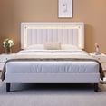 thumbnail image 3 of Amolife Queen Bed Frame, Platform Bed with Crystal LED Light Velvet Vertical Channel Upholstered Headboard, White, 3 of 9