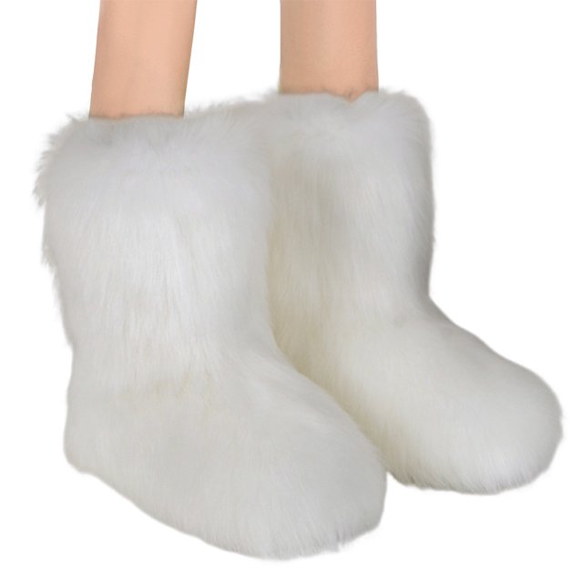 Botas Nieve Piel Sintética Mujer Punta Redonda Cálido Cómodo Zapatos Planos Al Aire Libre